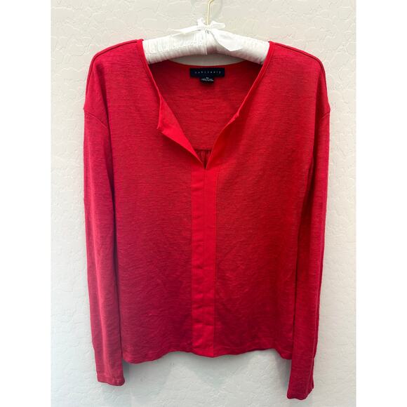 SANCTUARY | Hanna Red Lightweight Split Neck Long Sleeve Top | XS - Picture 1 of 6